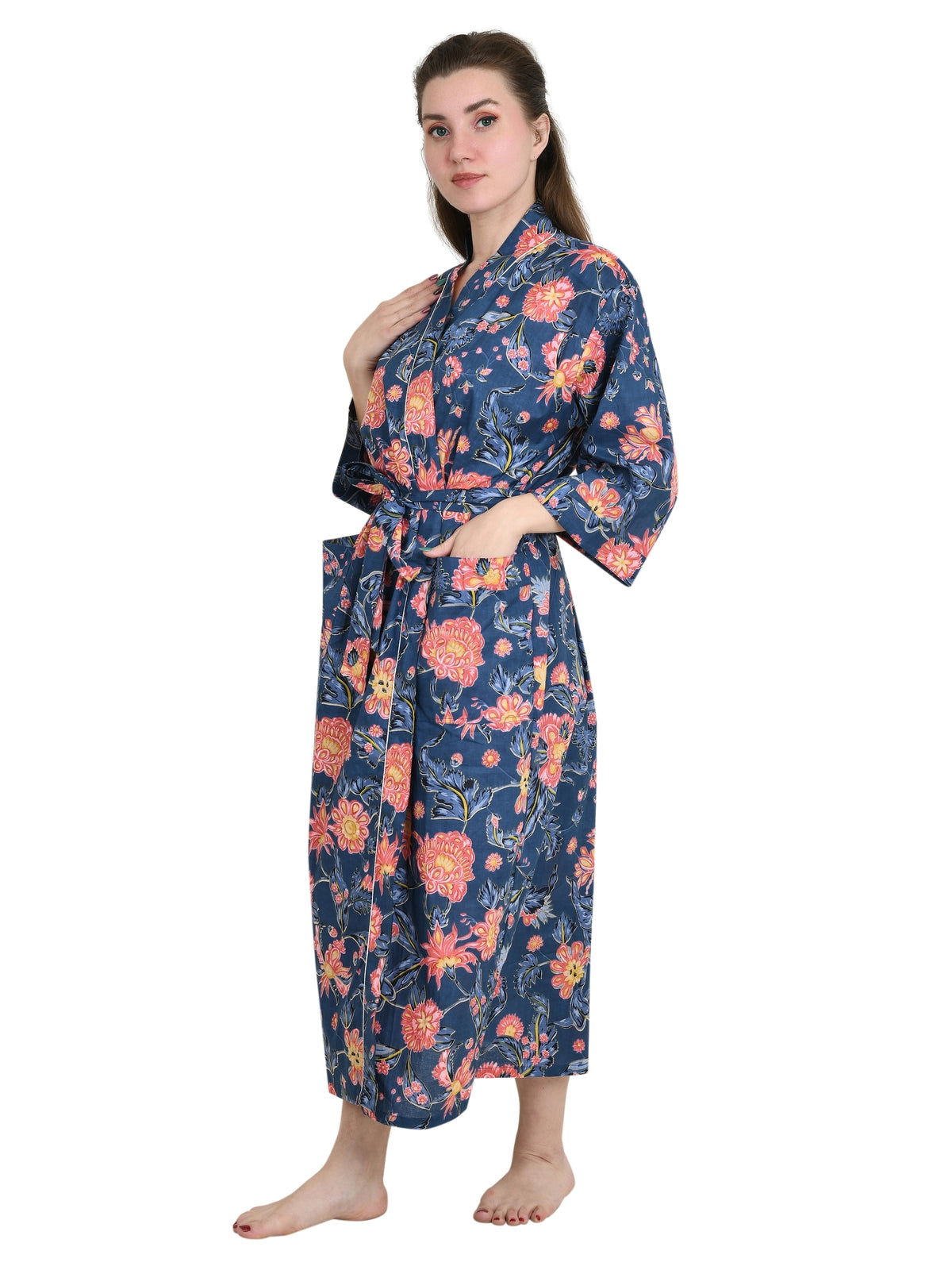 Pure Cotton Handblock Kimono Floral Boho House Bath Robe Spring Summer Fashion Cardigan | Beach Cover Up Bridesmaid Dressing Gown Gift Her
