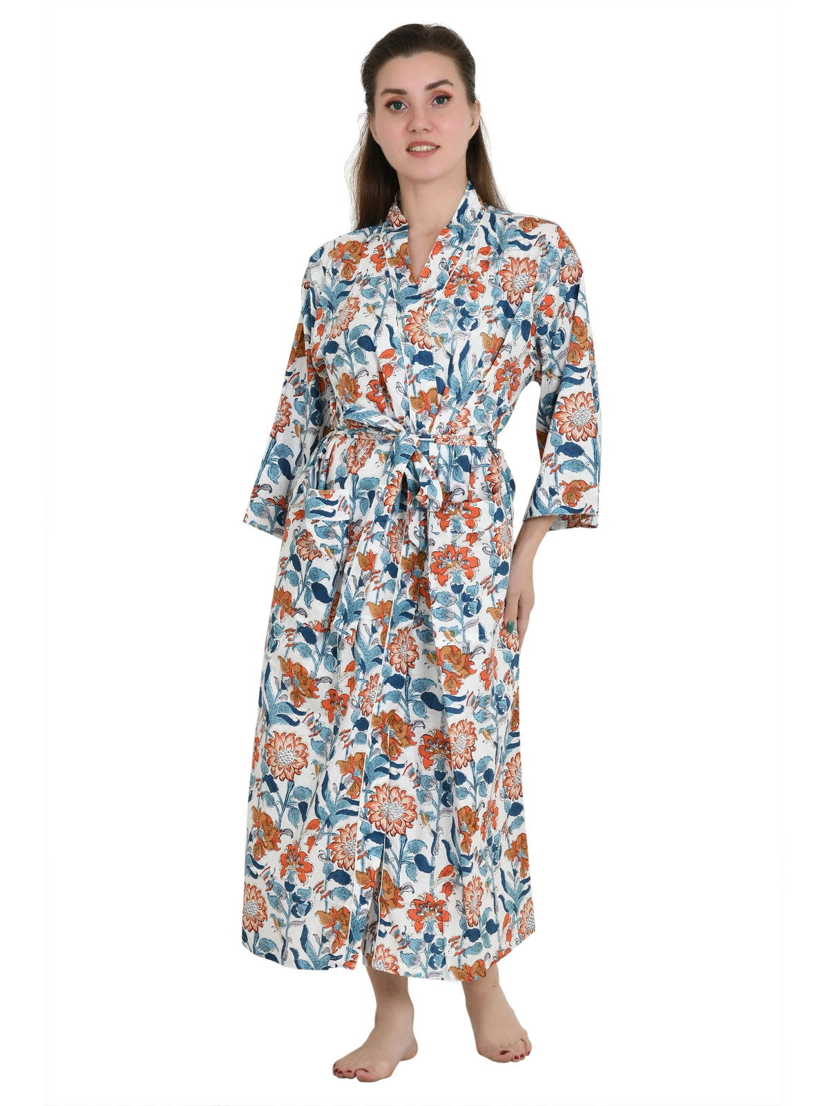 Pure Cotton Handblock Kimono Floral Boho House Bath Robe Spring Summer Fashion Cardigan | Beach Cover Up Bridesmaid Dressing Gown Gift Her