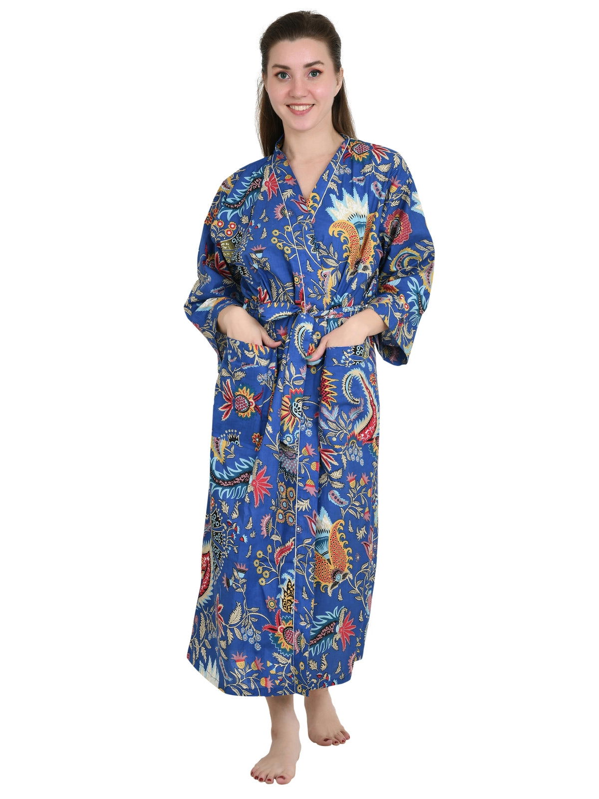 Pure Cotton Handblock Kimono Floral Boho House Bath Robe Spring Summer Fashion Cardigan | Beach Cover Up Bridesmaid Dressing Gown Gift Her