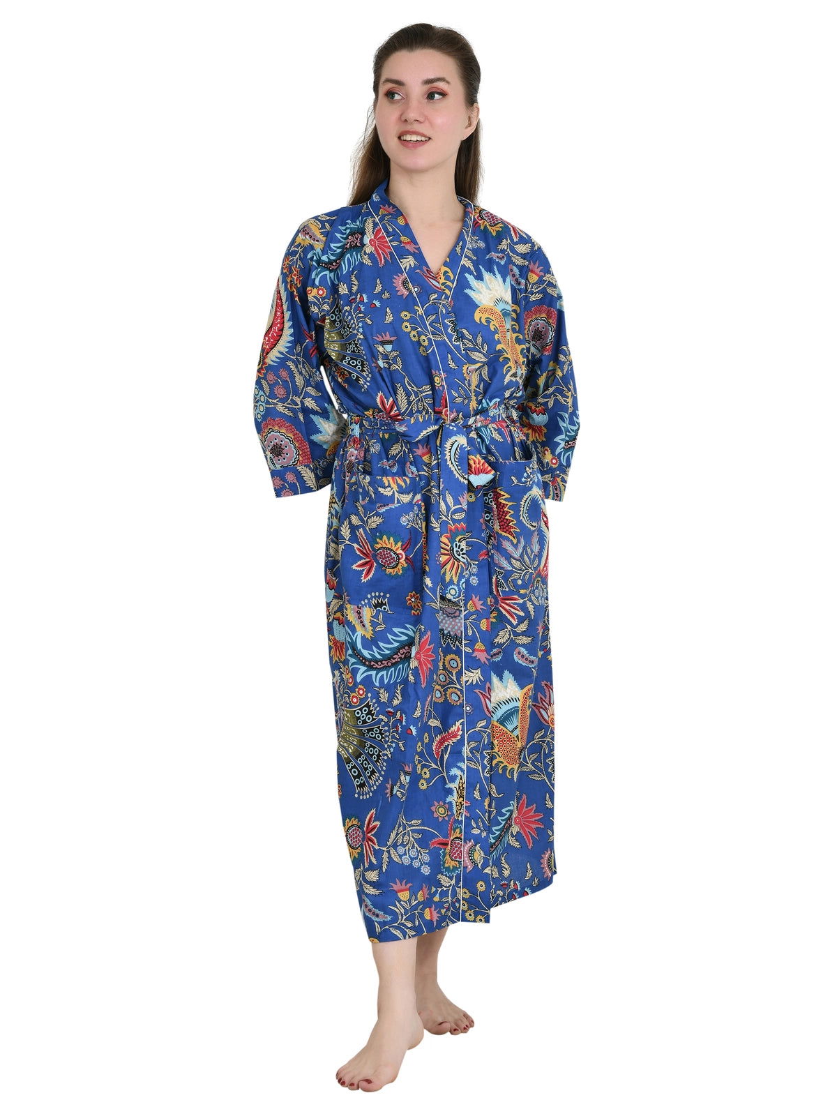 Pure Cotton Handblock Kimono Floral Boho House Bath Robe Spring Summer Fashion Cardigan | Beach Cover Up Bridesmaid Dressing Gown Gift Her