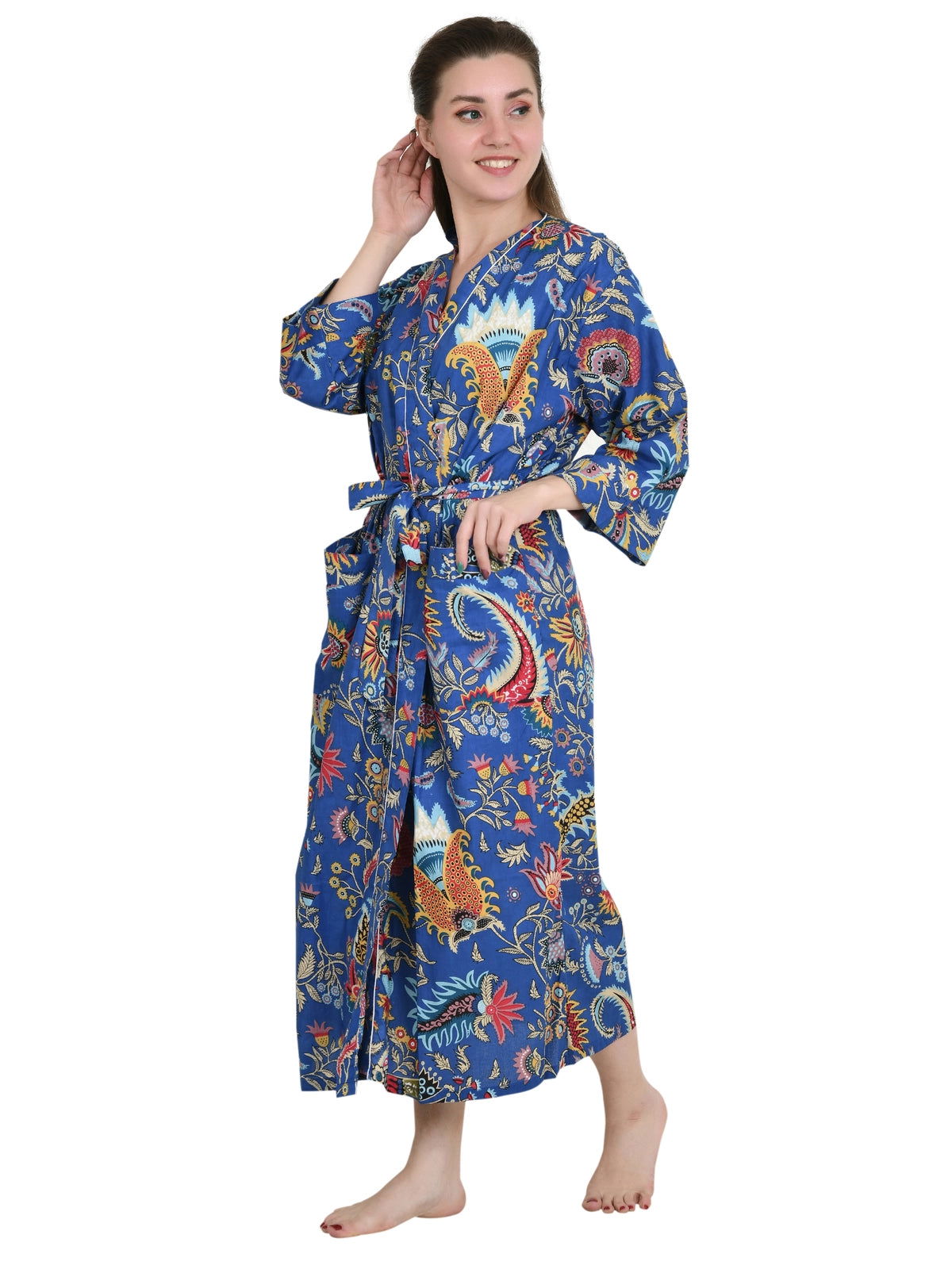 Pure Cotton Handblock Kimono Floral Boho House Bath Robe Spring Summer Fashion Cardigan | Beach Cover Up Bridesmaid Dressing Gown Gift Her