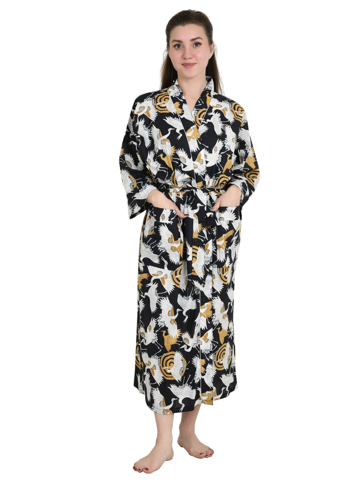 Pure Cotton Handblock Kimono Floral Boho House Bath Robe Spring Summer Fashion Cardigan | Bird Print Beach Cover Up Bridesmaid Dressing Gown Gift Her