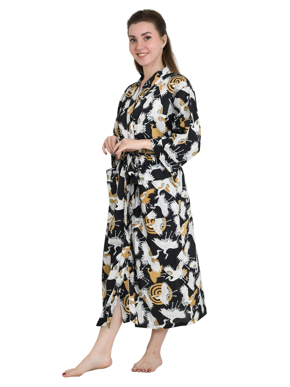 Pure Cotton Handblock Kimono Floral Boho House Bath Robe Spring Summer Fashion Cardigan | Bird Print Beach Cover Up Bridesmaid Dressing Gown Gift Her