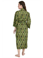 Pure Cotton Handblock Kimono Floral Boho House Bath Robe Spring Summer Fashion Cardigan | Ikat Print Beach Cover Up Bridesmaid Dressing Gown Gift Her