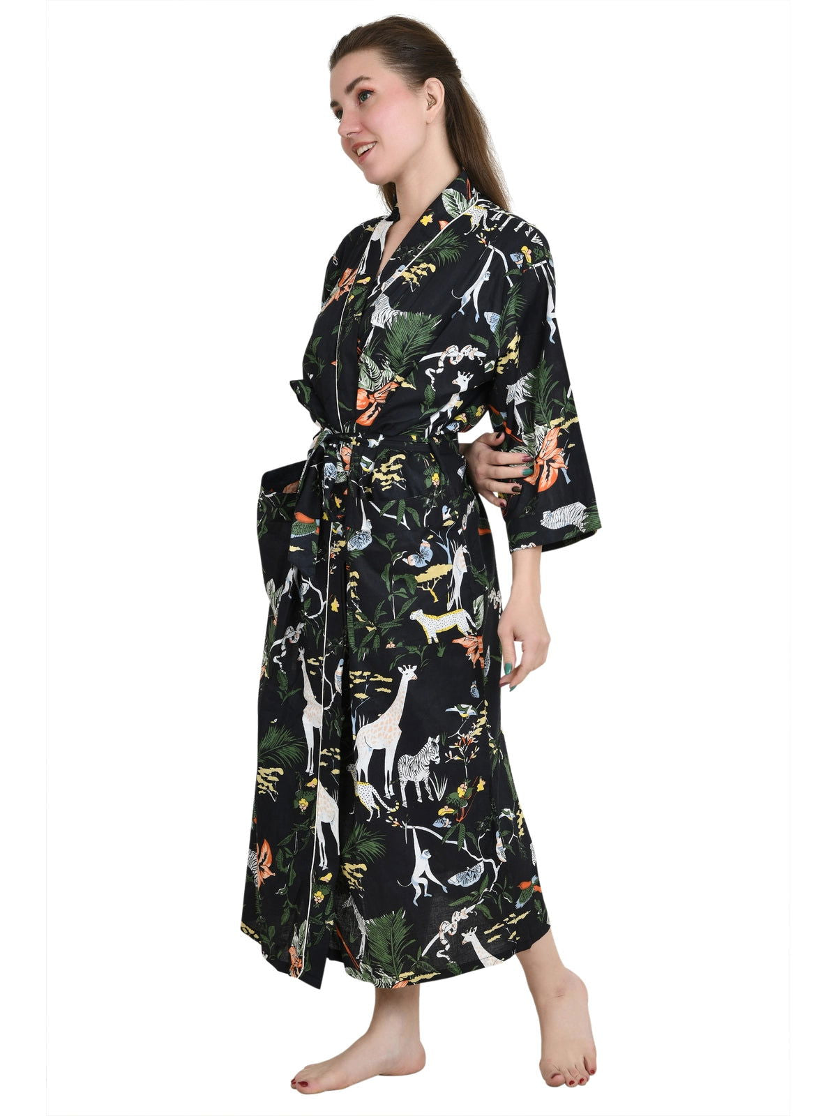 Pure Cotton Handblock Kimono Floral Boho House Bath Robe Spring Summer Fashion Cardigan | Jungle Print Beach Cover Up Bridesmaid Dressing Gown Gift Her