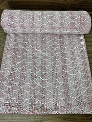 Pure Cotton Kantha Stitch Throw | Indian Hand Block Quilted King Size Bedspread/Sofa Cover Home Decor | Mandala Reversible Print White Red