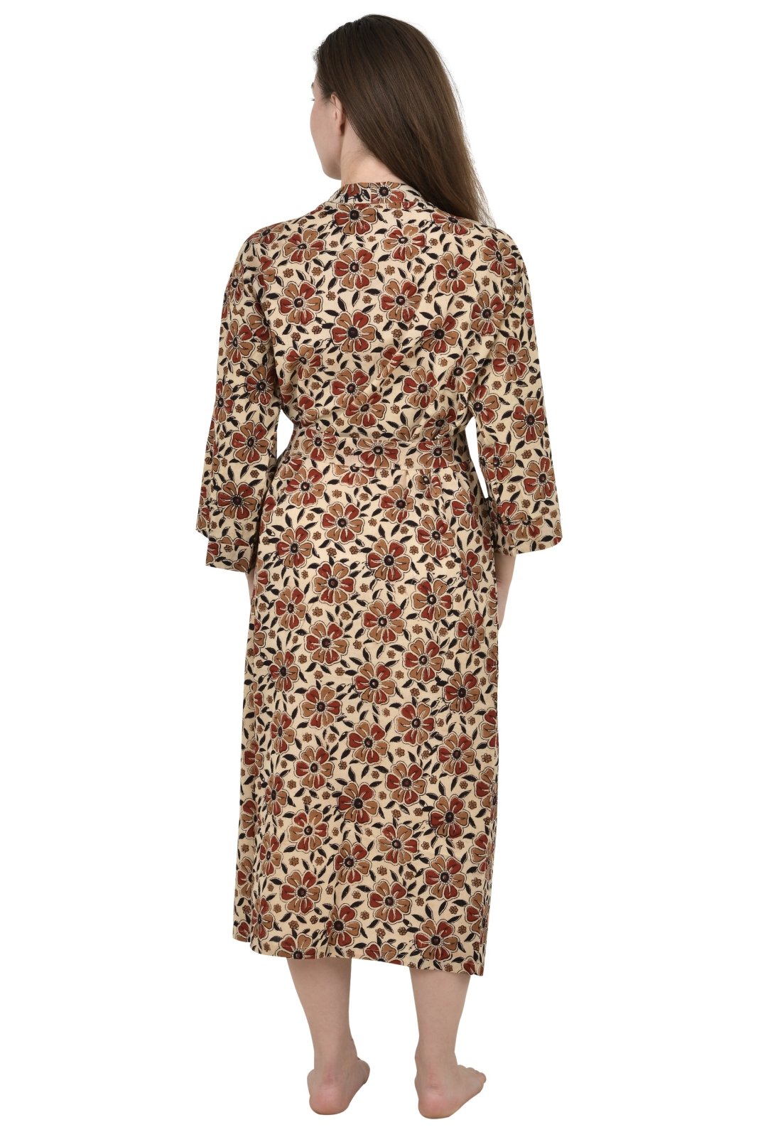 Pure Cotton Kimono Indian Handprinted Boho House Robe Summer Dress | Beige Black Red Floral Daffodils Luxury Cover Up, Maternity Mom Bridal