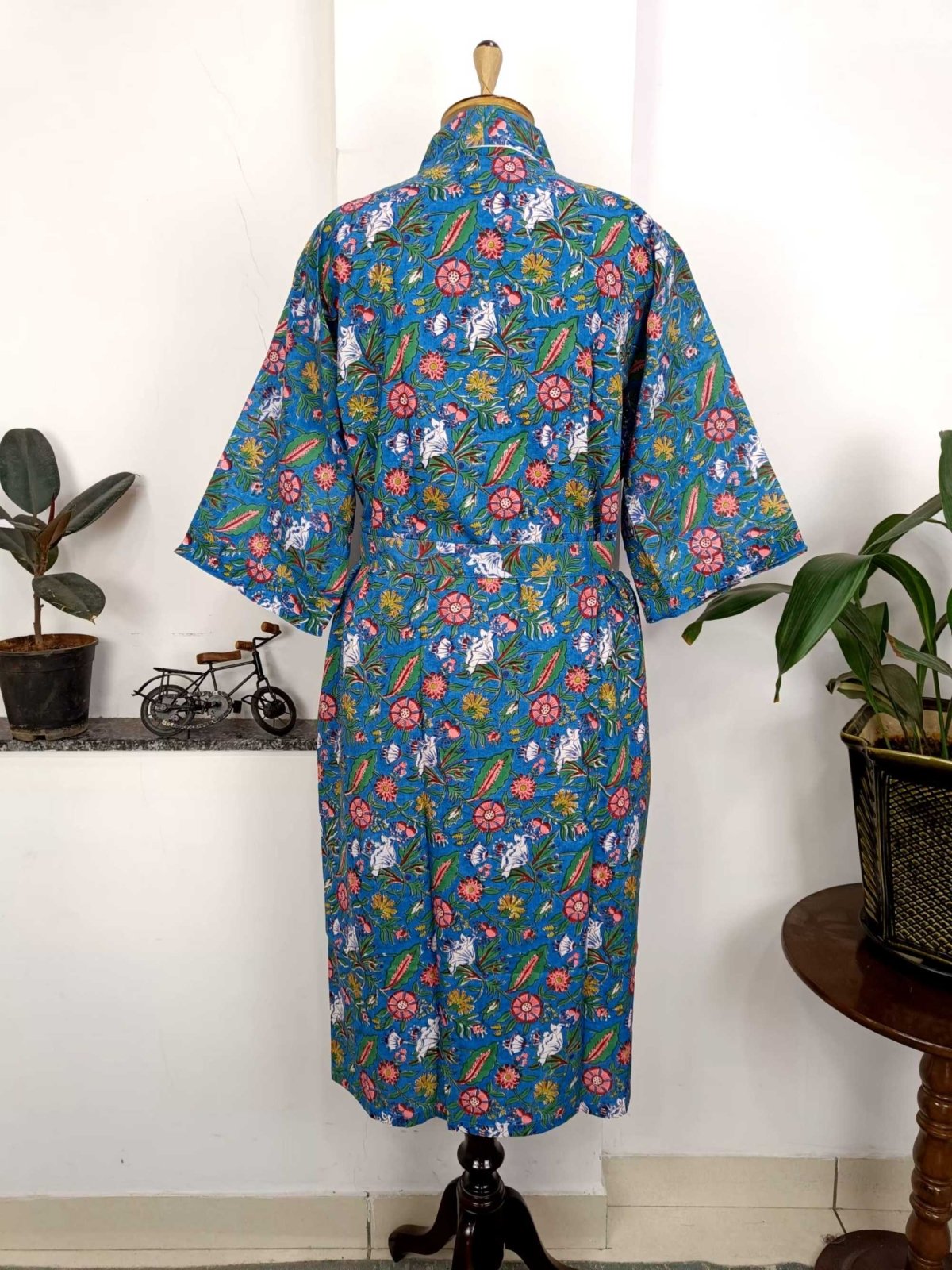 Pure Cotton Spring Summer Boho House Robe Kimono Indian Handblock Jaipur Indian Dress Blue Red floral Luxury Beach Holiday Wear Yacht Cover Up