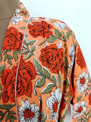 Pure Cotton Spring Summer Boho House Robe Kimono Indian Handblock Jaipur Indian Dress Burnt Orange Rose Luxury Beach Holiday Wear Yacht Cover Up
