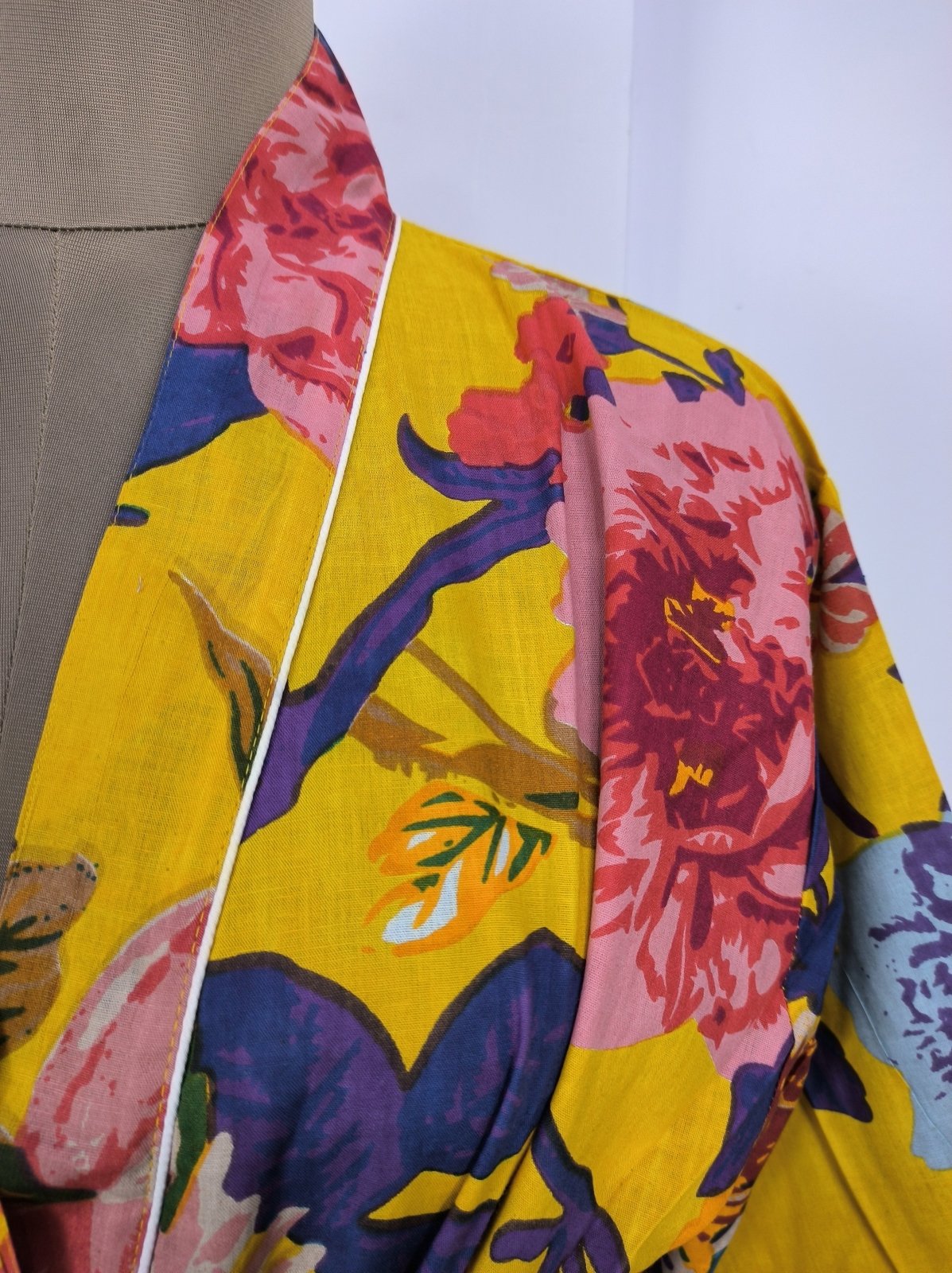 Pure Cotton Spring Summer Boho House Robe Kimono Indian Handblock Jaipur Indian Dress Yellow Anthro Luxury Beach Holiday Wear Yacht Cover Up