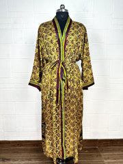 Recycle Boho House Robe Kimono Vintage Silk Sari Dressing Gown, Beach Coverup, Bridesmaid, Anniversary Gift Her | Floral Print