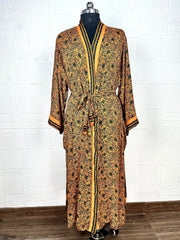Recycle Boho House Robe Kimono Vintage Silk Sari Dressing Gown, Beach Coverup, Bridesmaid, Anniversary Gift Her | Floral Print