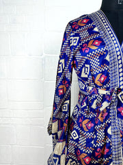 Recycle Boho House Robe Kimono Vintage Silk Sari Dressing Gown, Beach Coverup, Bridesmaid, Anniversary Gift Her | Geometric Print