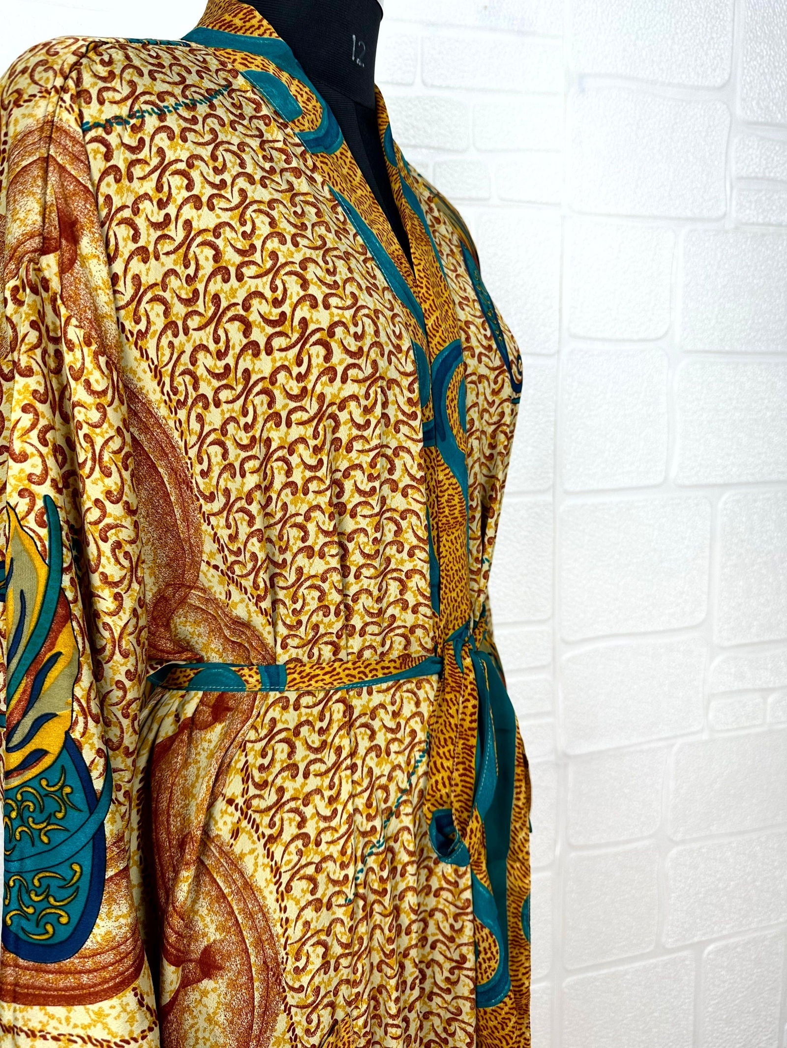 Recycle Boho House Robe Kimono Vintage Silk Sari Dressing Gown, Beach Coverup, Bridesmaid, Anniversary Gift Her | Paisley Print