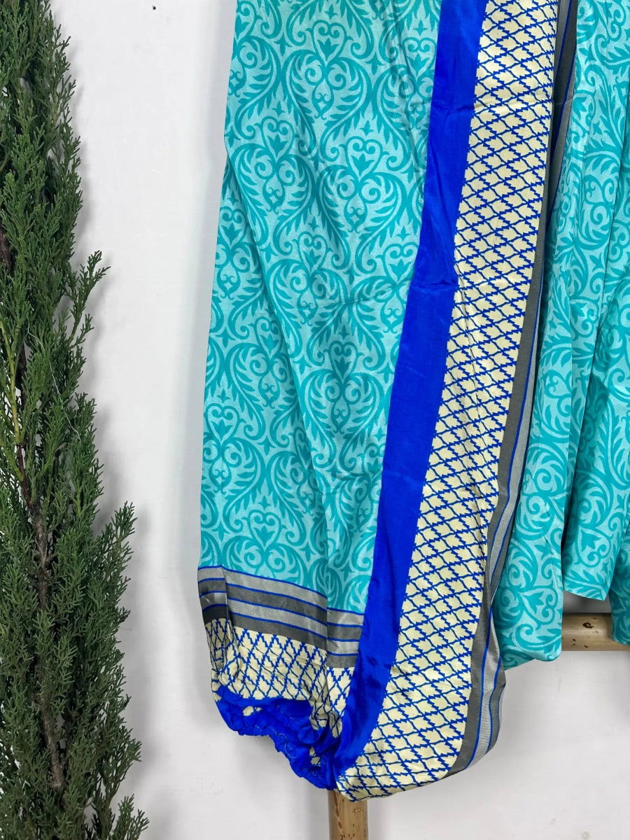 Recycle Silk Hareem Afgani Style Yoga Relaxed Fit Pant | Indian Handmade Super Comfy Genie Drop Unisex Boho Hippie Night Pajama