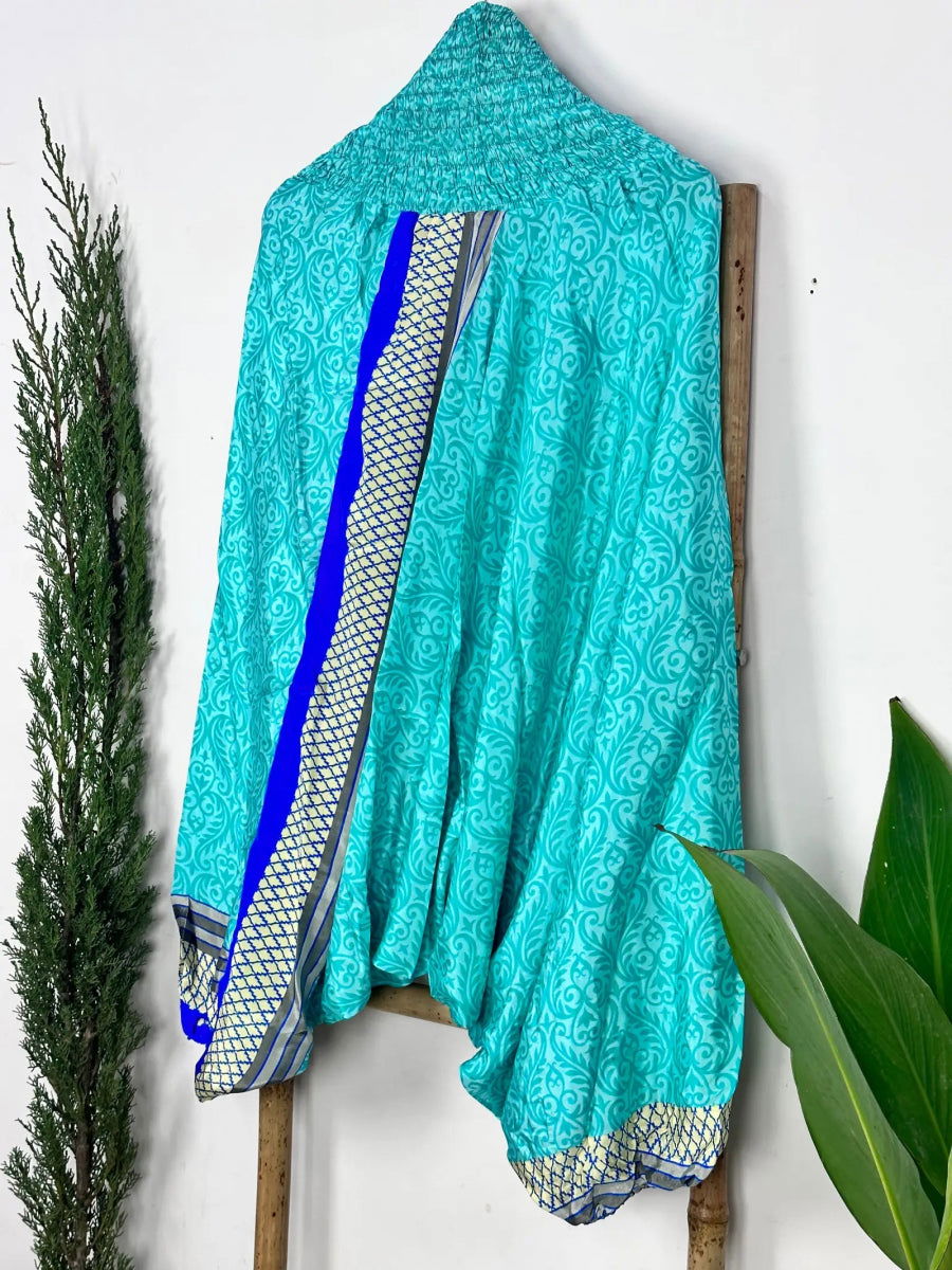 Recycle Silk Hareem Afgani Style Yoga Relaxed Fit Pant | Indian Handmade Super Comfy Genie Drop Unisex Boho Hippie Night Pajama