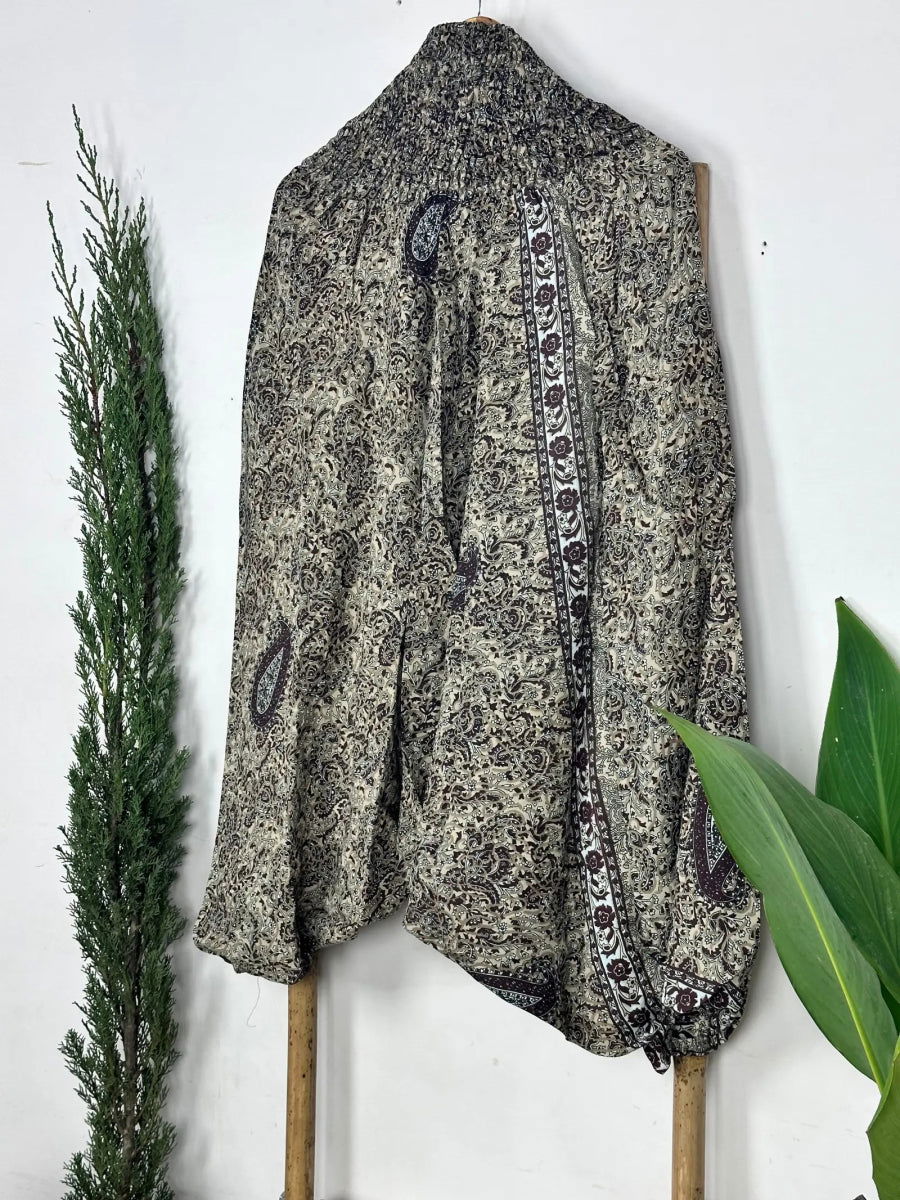 Recycle Silk Hareem Afgani Style Yoga Relaxed Fit Pant | Indian Handmade Super Comfy Genie Drop Unisex Boho Hippie Night Pajama