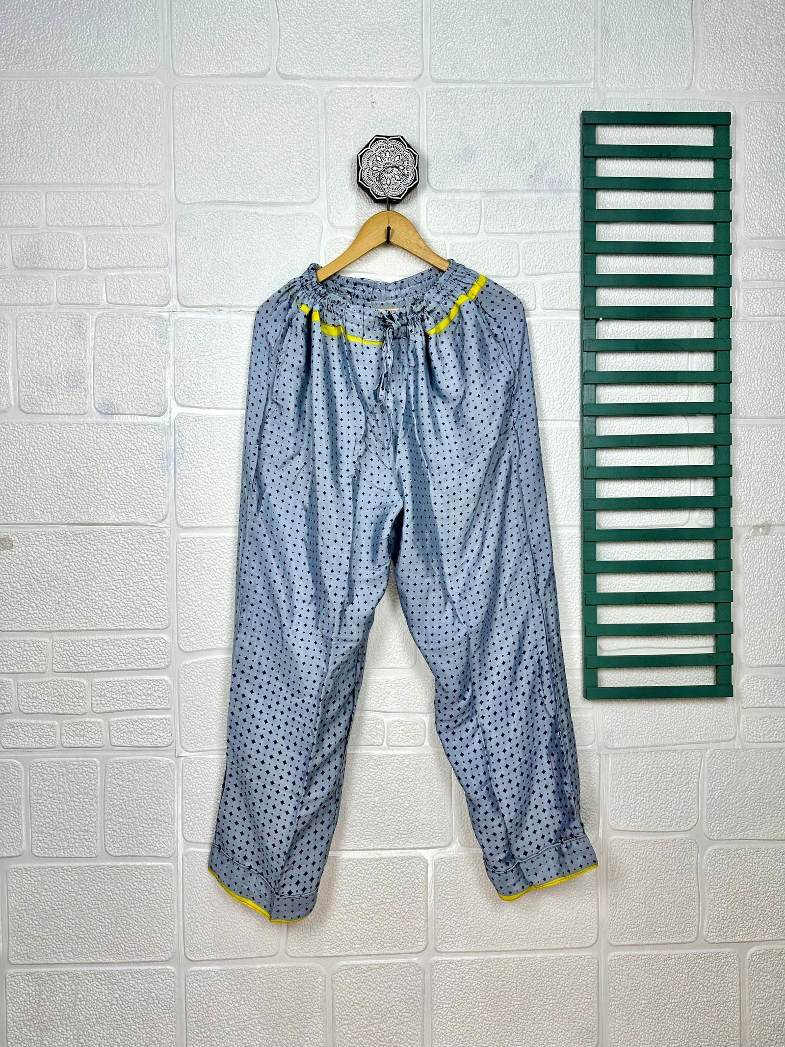 Recycle Silk Long Pajama Set, Lightweight and Breathable PJ Nightwear, Sustainable Women Girly Pajama Sleepwear Set, Silk Top and Bottom Gift for Her | L/XL Size